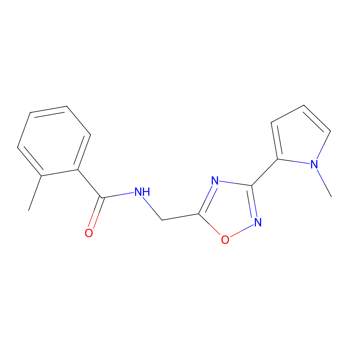 2-methyl-N-((3-(1-methyl-1H-pyrrol-2-yl)-1,2,4-oxadiazol-5-yl)methyl)benzamide molecular structure, CAS 2034549-57-8