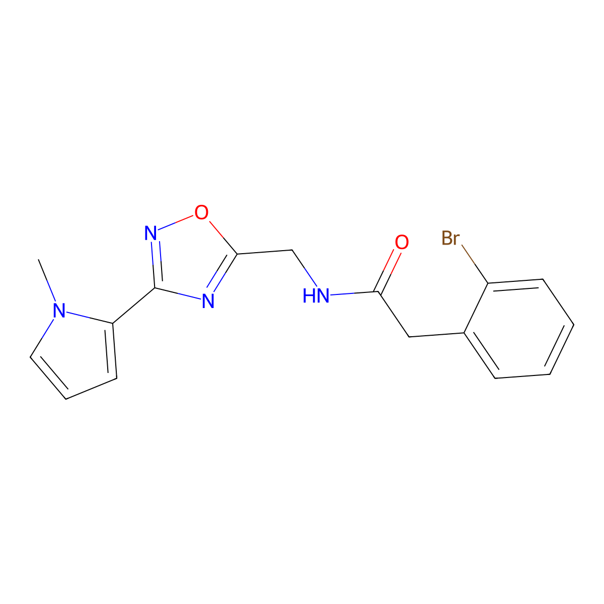 2-(2-bromophenyl)-N-((3-(1-methyl-1H-pyrrol-2-yl)-1,2,4-oxadiazol-5-yl)methyl)acetamide molecular structure, CAS 2034549-61-4
