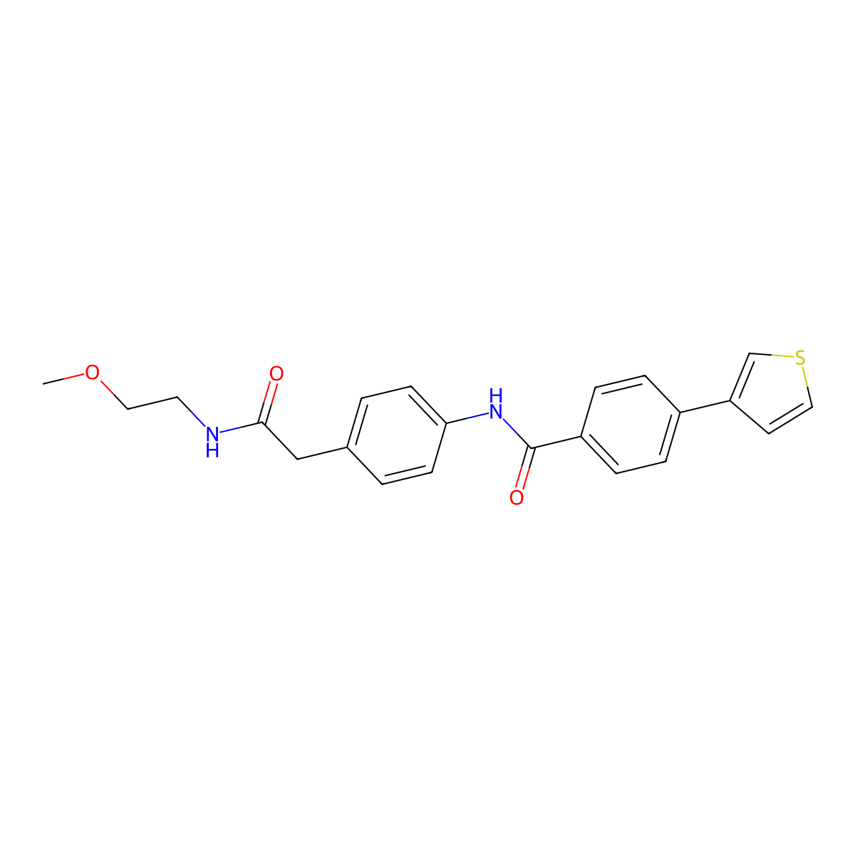 N-(4-(2-((2-methoxyethyl)amino)-2-oxoethyl)phenyl)-4-(thiophen-3-yl)benzamide molecular structure, CAS 2034549-66-9