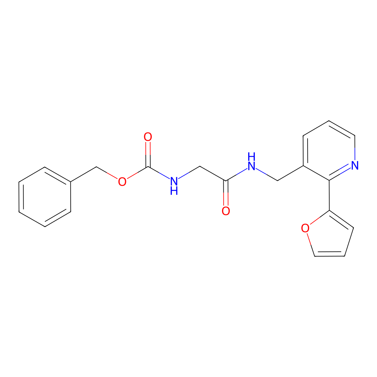Benzyl (2-(((2-(furan-2-yl)pyridin-3-yl)methyl)amino)-2-oxoethyl)carbamate molecular structure, CAS 2034549-73-8
