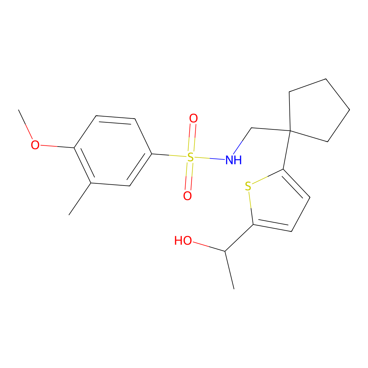 N-((1-(5-(1-hydroxyethyl)thiophen-2-yl)cyclopentyl)methyl)-4-methoxy-3-methylbenzenesulfonamide molecular structure, CAS 2034549-75-0