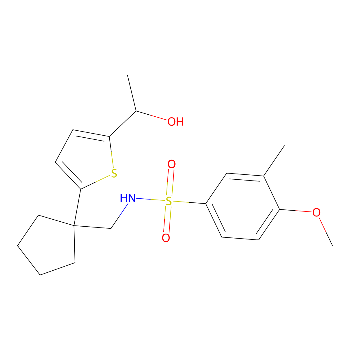 N-((1-(5-(1-hydroxyethyl)thiophen-2-yl)cyclopentyl)methyl)-4-methoxy-3-methylbenzenesulfonamide molecular structure, CAS 2034549-75-0