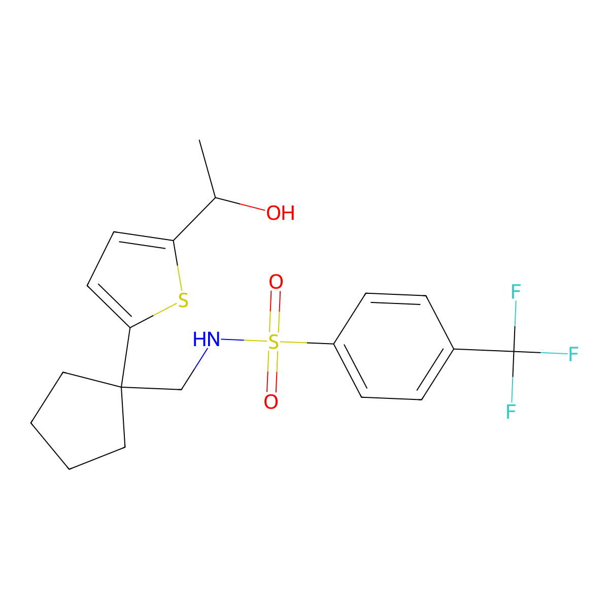 N-((1-(5-(1-hydroxyethyl)thiophen-2-yl)cyclopentyl)methyl)-4-(trifluoromethyl)benzenesulfonamide molecular structure, CAS 2034549-80-7