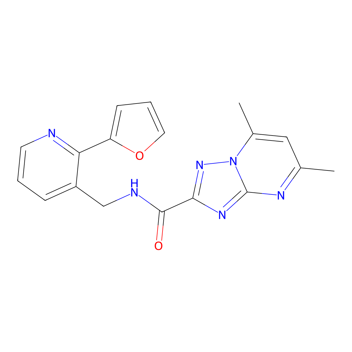 N-{[2-(furan-2-yl)pyridin-3-yl]methyl}-5,7-dimethyl-[1,2,4]triazolo[1,5-a]pyrimidine-2-carboxamide molecular structure, CAS 2034549-83-0