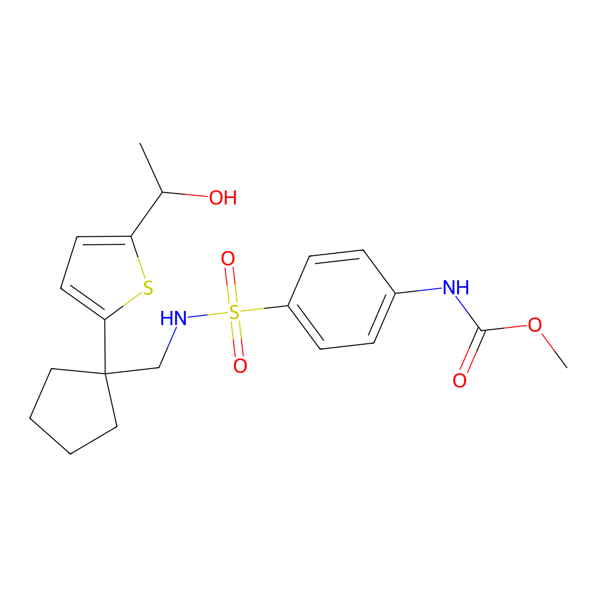 methyl (4-(N-((1-(5-(1-hydroxyethyl)thiophen-2-yl)cyclopentyl)methyl)sulfamoyl)phenyl)carbamate molecular structure, CAS 2034549-85-2