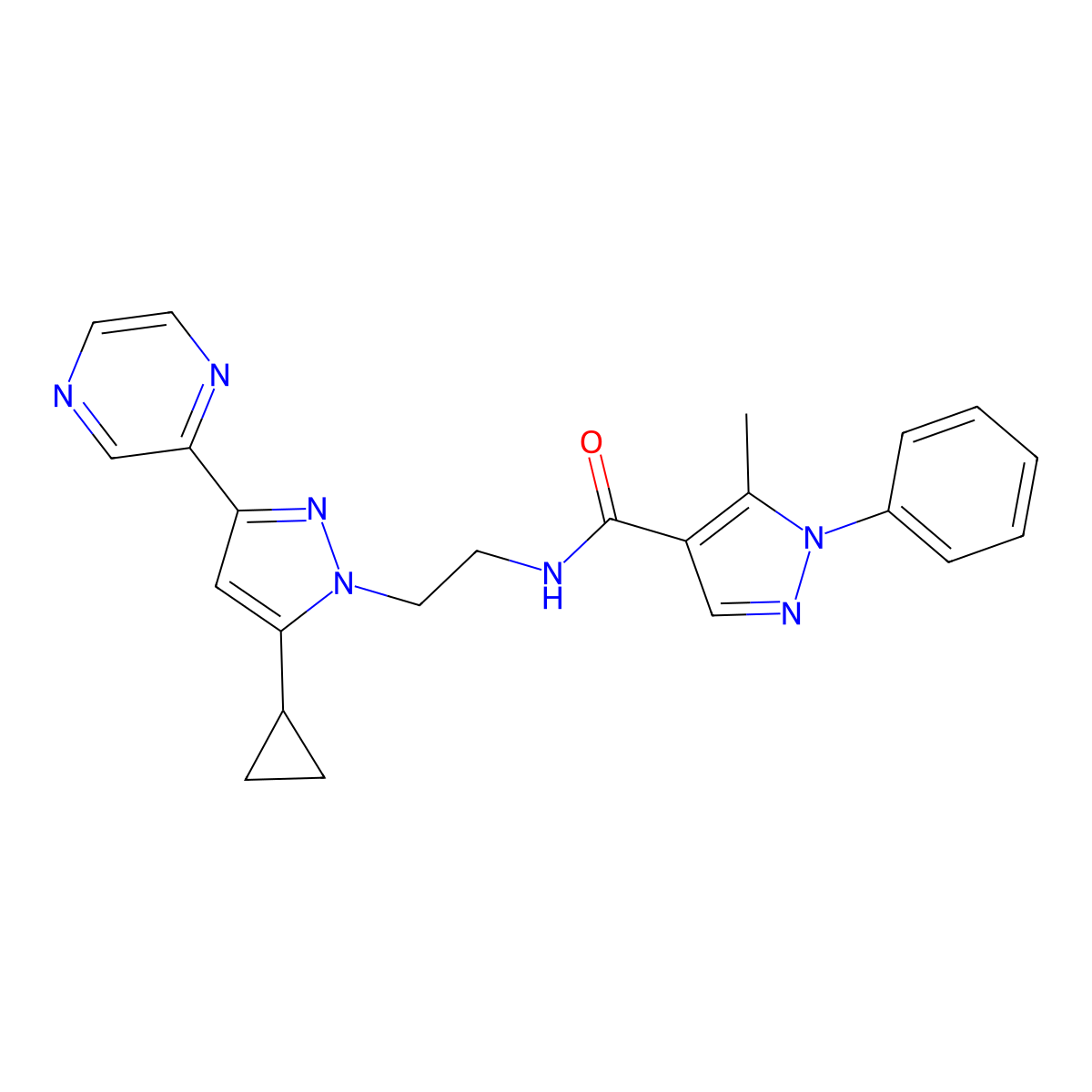 N-{2-[5-cyclopropyl-3-(pyrazin-2-yl)-1H-pyrazol-1-yl]ethyl}-5-methyl-1-phenyl-1H-pyrazole-4-carboxamide molecular structure, CAS 2034549-92-1