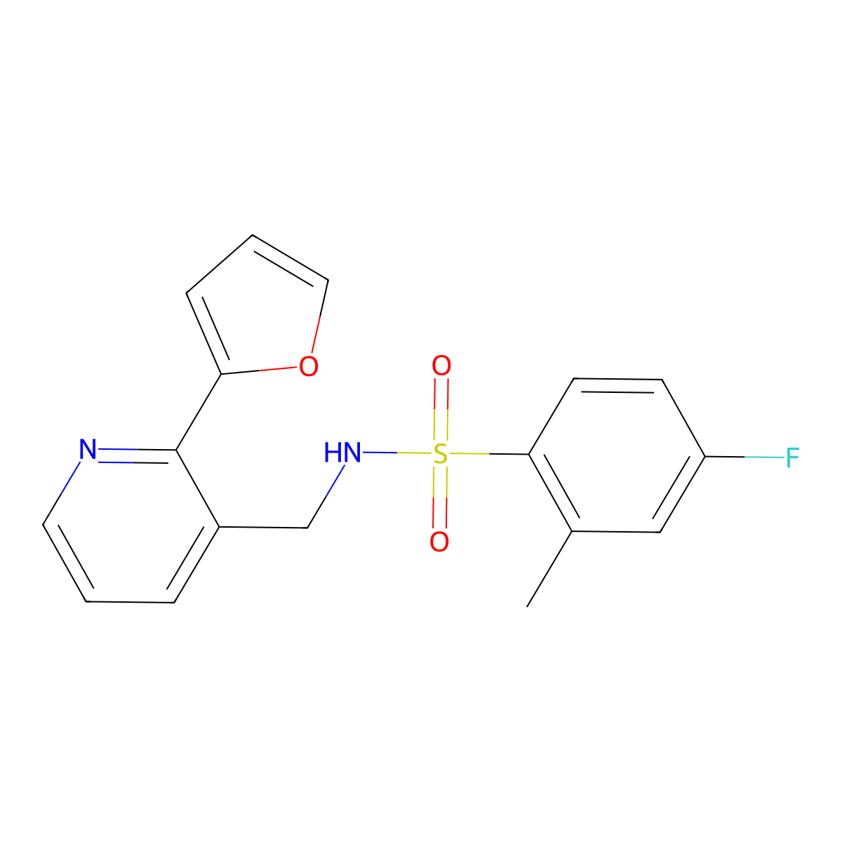 4-fluoro-N-((2-(furan-2-yl)pyridin-3-yl)methyl)-2-methylbenzenesulfonamide molecular structure, CAS 2034549-97-6