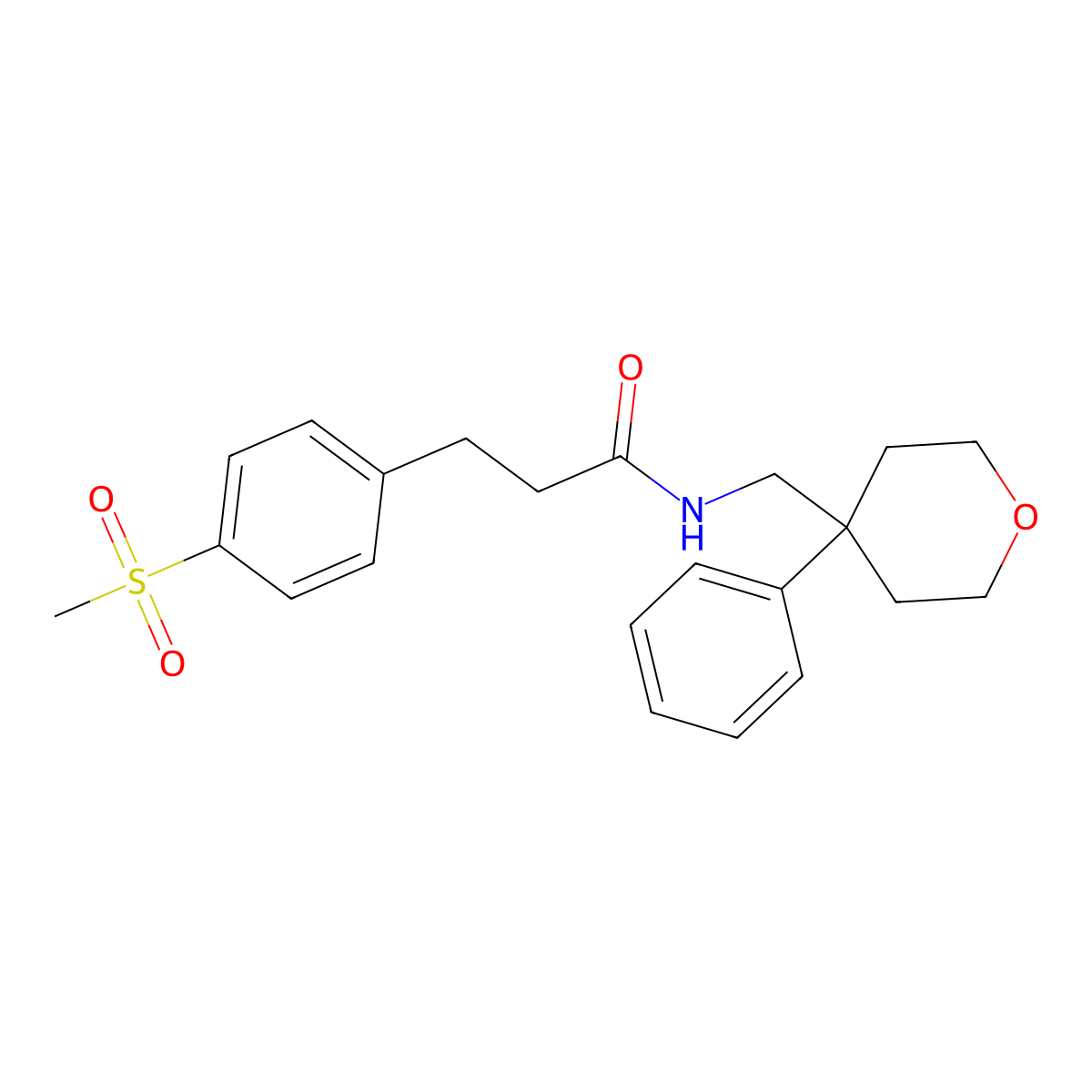 3-(4-(methylsulfonyl)phenyl)-N-((4-phenyltetrahydro-2H-pyran-4-yl)methyl)propanamide molecular structure, CAS 2034550-06-4