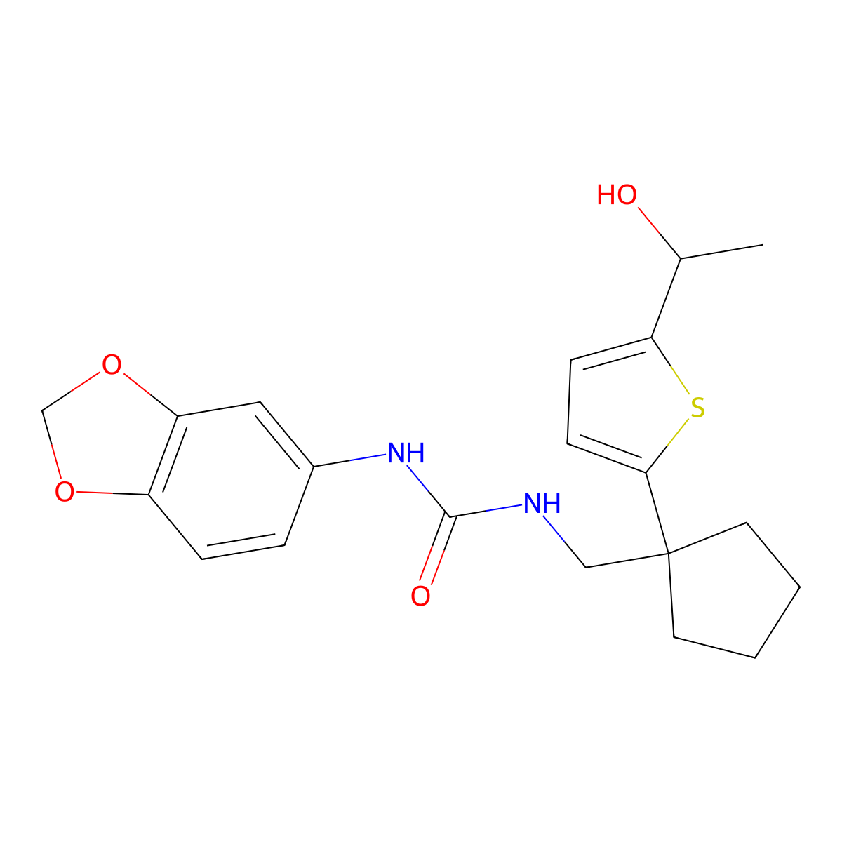 1-(Benzo[d][1,3]dioxol-5-yl)-3-((1-(5-(1-hydroxyethyl)thiophen-2-yl)cyclopentyl)methyl)urea molecular structure, CAS 2034550-08-6