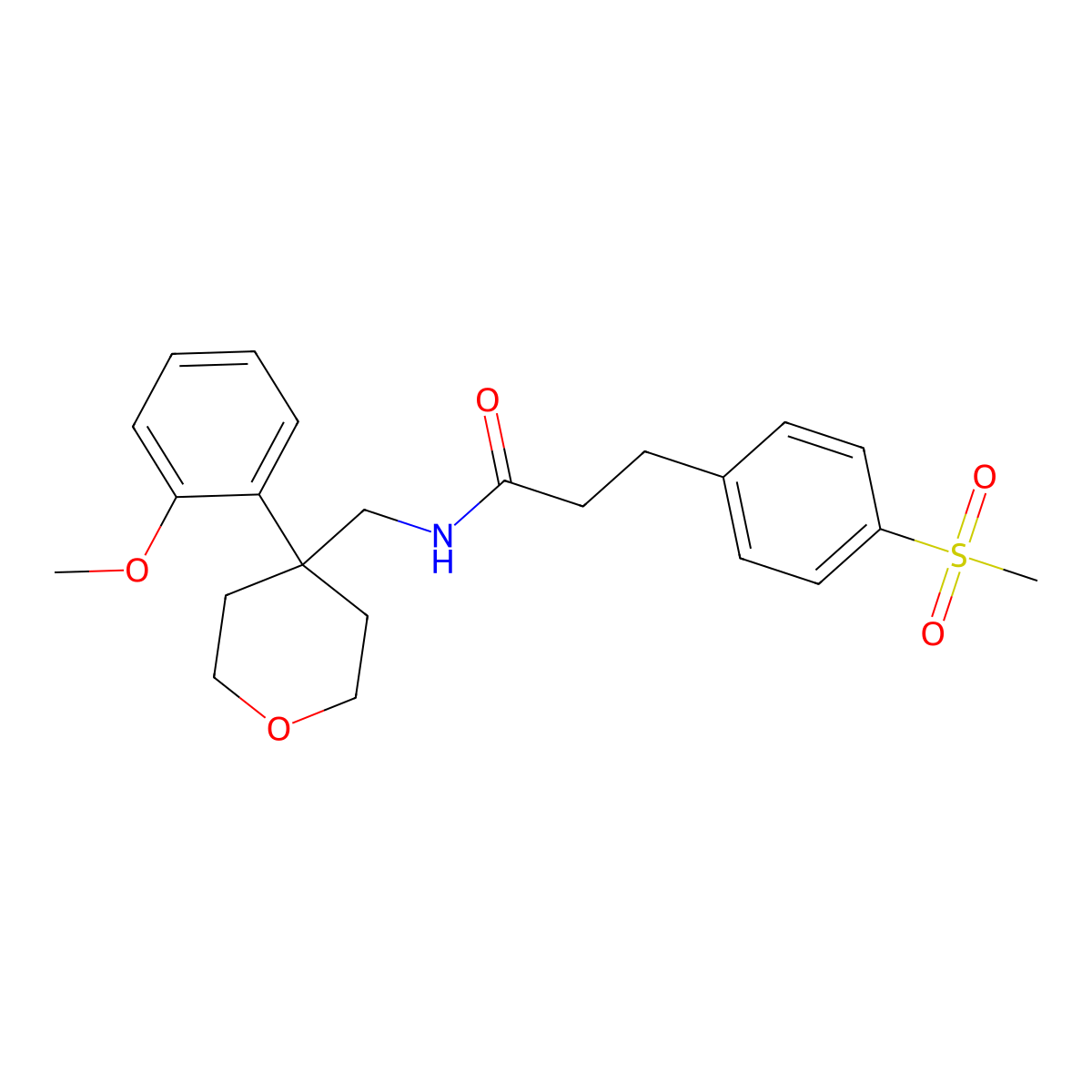 N-((4-(2-methoxyphenyl)tetrahydro-2H-pyran-4-yl)methyl)-3-(4-(methylsulfonyl)phenyl)propanamide molecular structure, CAS 2034550-13-3