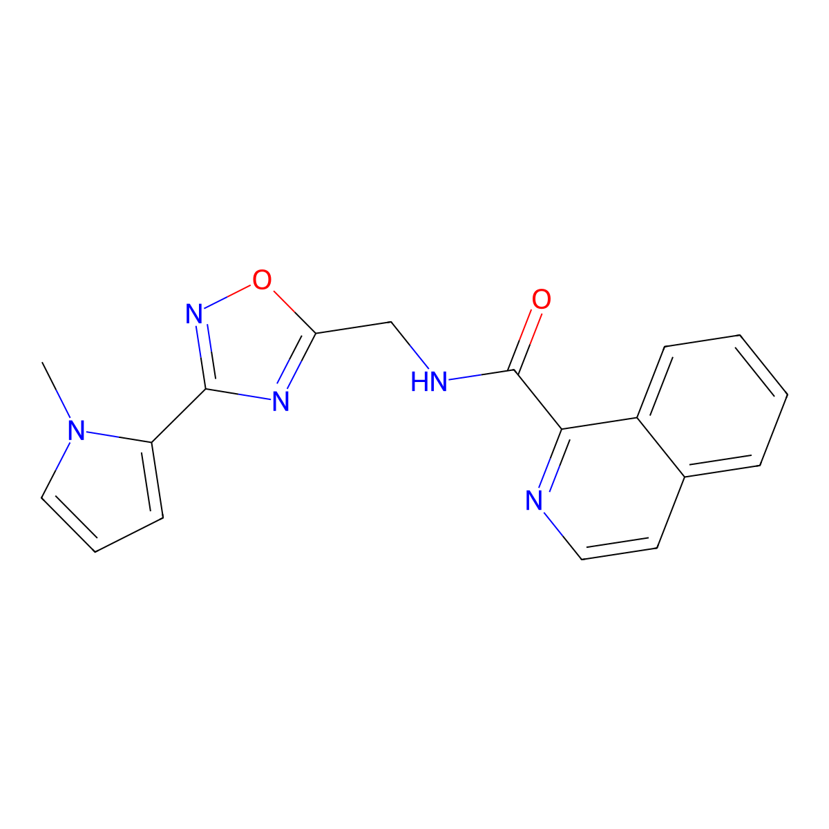 N-((3-(1-methyl-1H-pyrrol-2-yl)-1,2,4-oxadiazol-5-yl)methyl)isoquinoline-1-carboxamide molecular structure, CAS 2034550-17-7
