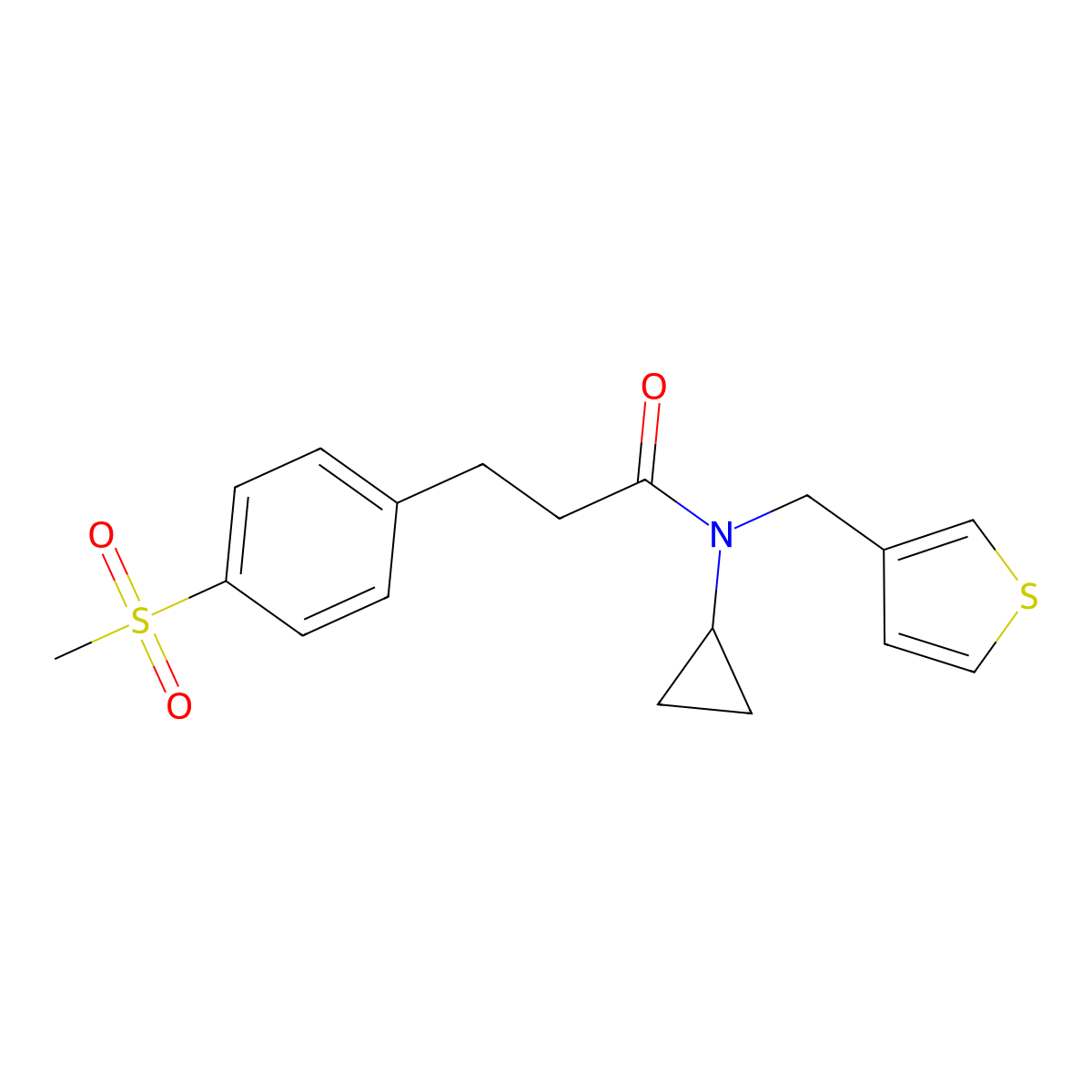 N-cyclopropyl-3-(4-(methylsulfonyl)phenyl)-N-(thiophen-3-ylmethyl)propanamide molecular structure, CAS 2034550-18-8
