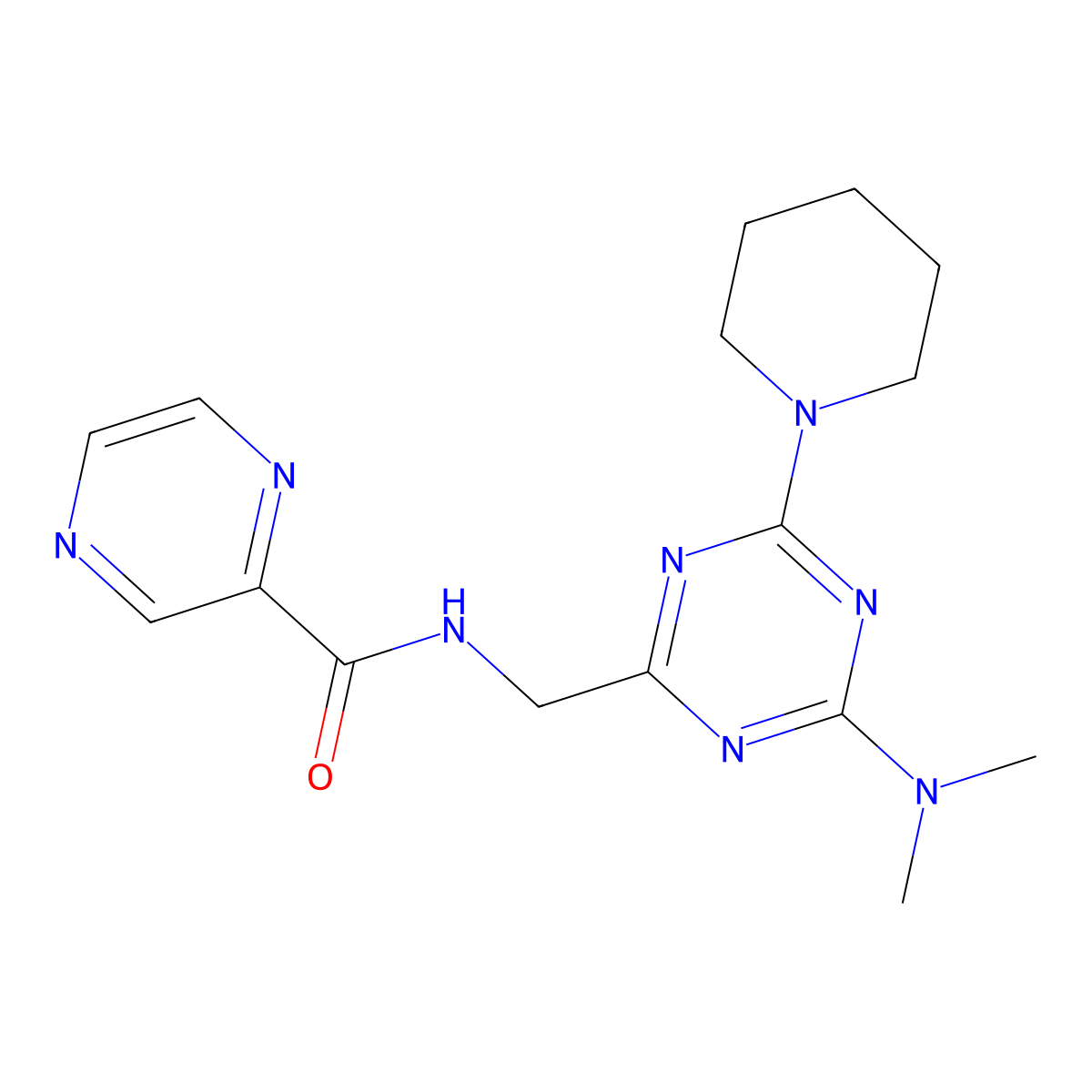 N-{[4-(dimethylamino)-6-(piperidin-1-yl)-1,3,5-triazin-2-yl]methyl}pyrazine-2-carboxamide molecular structure, CAS 2034550-19-9