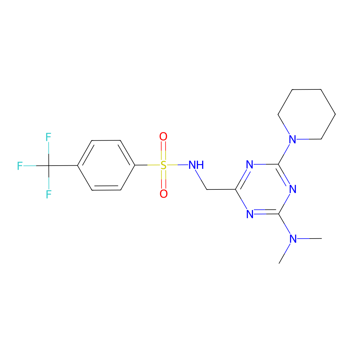 N-((4-(dimethylamino)-6-(piperidin-1-yl)-1,3,5-triazin-2-yl)methyl)-4-(trifluoromethyl)benzenesulfonamide molecular structure, CAS 2034550-23-5