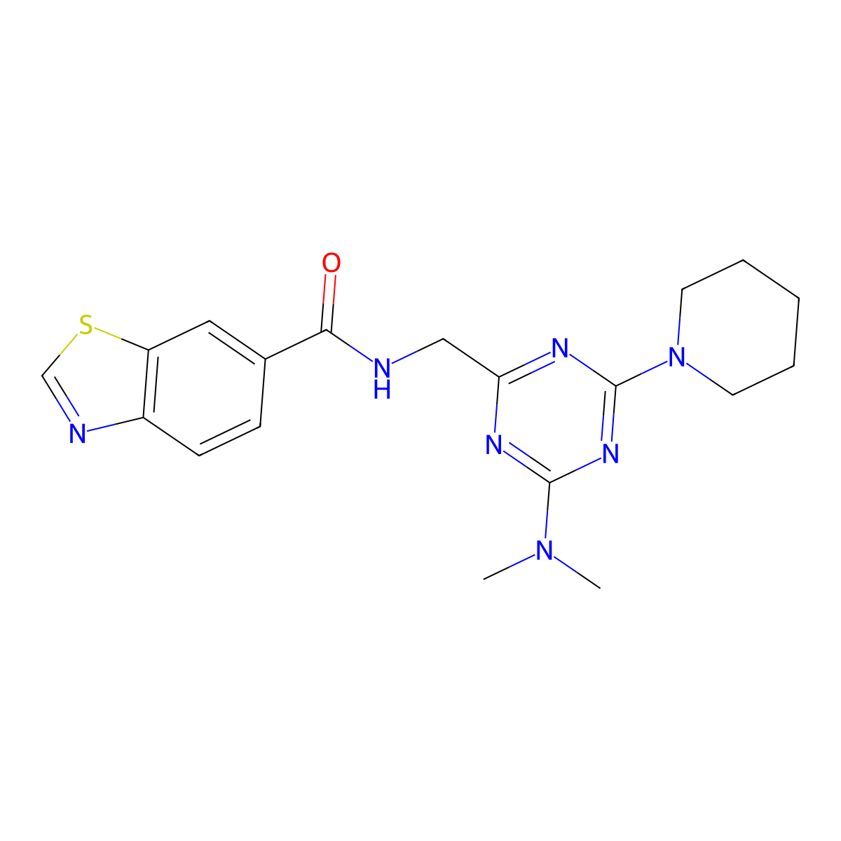 N-((4-(dimethylamino)-6-(piperidin-1-yl)-1,3,5-triazin-2-yl)methyl)benzo[d]thiazole-6-carboxamide molecular structure, CAS 2034550-26-8