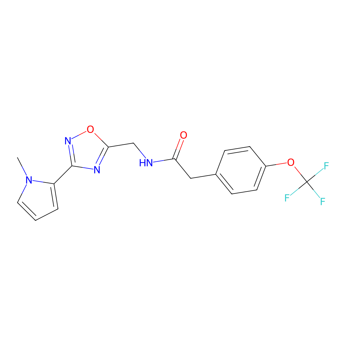 N-((3-(1-methyl-1H-pyrrol-2-yl)-1,2,4-oxadiazol-5-yl)methyl)-2-(4-(trifluoromethoxy)phenyl)acetamide molecular structure, CAS 2034550-27-9