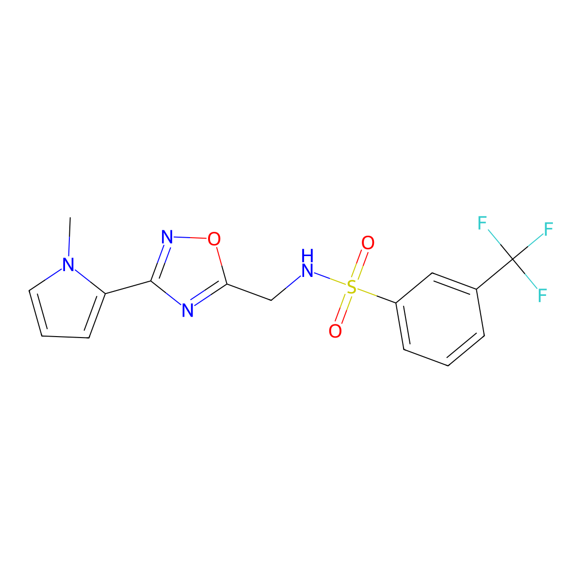N-((3-(1-methyl-1H-pyrrol-2-yl)-1,2,4-oxadiazol-5-yl)methyl)-3-(trifluoromethyl)benzenesulfonamide molecular structure, CAS 2034550-30-4