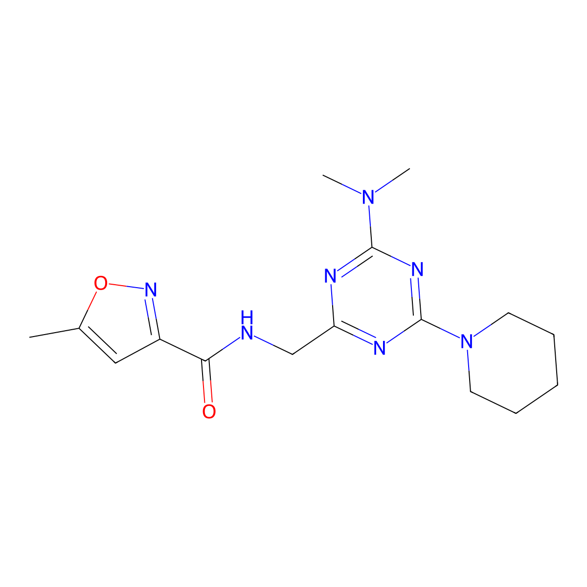 N-{[4-(dimethylamino)-6-(piperidin-1-yl)-1,3,5-triazin-2-yl]methyl}-5-methyl-1,2-oxazole-3-carboxamide molecular structure, CAS 2034550-31-5