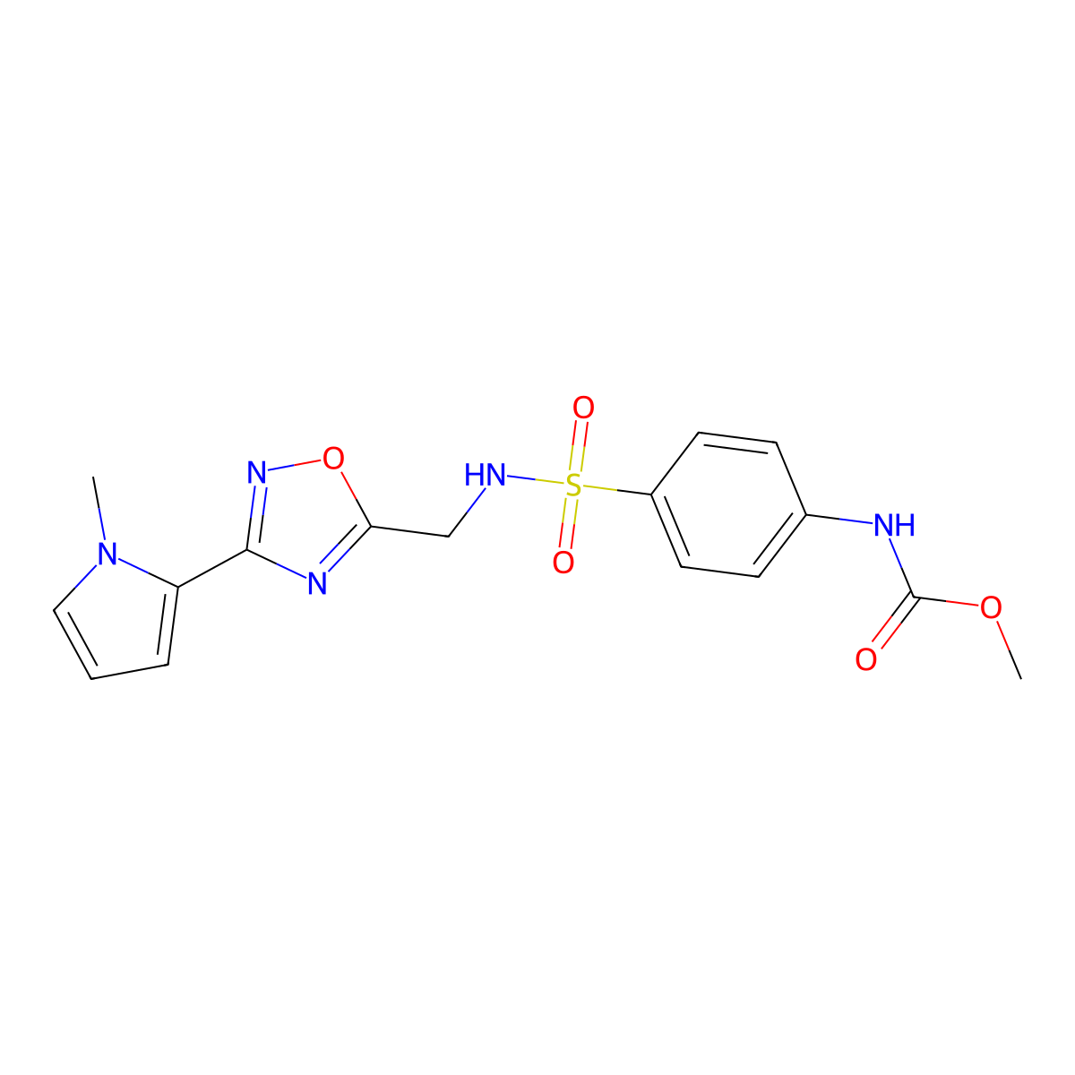 methyl (4-(N-((3-(1-methyl-1H-pyrrol-2-yl)-1,2,4-oxadiazol-5-yl)methyl)sulfamoyl)phenyl)carbamate molecular structure, CAS 2034550-32-6