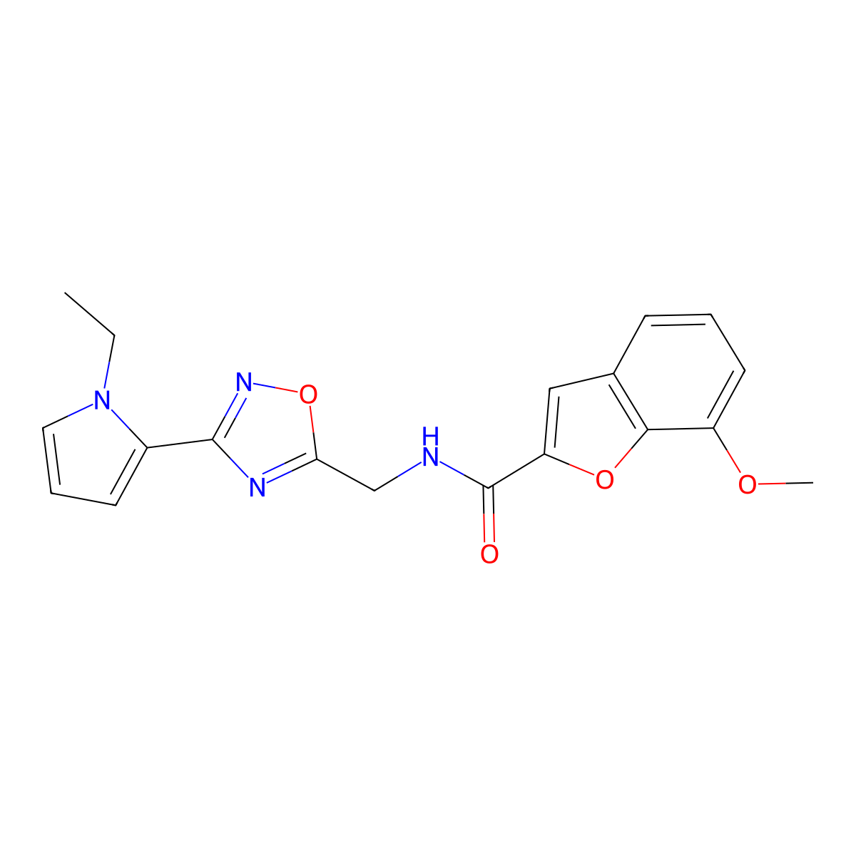 N-((3-(1-ethyl-1H-pyrrol-2-yl)-1,2,4-oxadiazol-5-yl)methyl)-7-methoxybenzofuran-2-carboxamide molecular structure, CAS 2034550-40-6