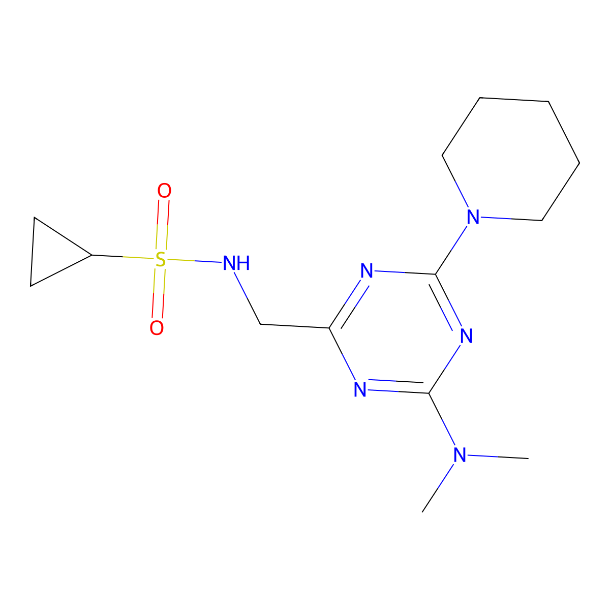 N-{[4-(dimethylamino)-6-(piperidin-1-yl)-1,3,5-triazin-2-yl]methyl}cyclopropanesulfonamide molecular structure, CAS 2034550-41-7
