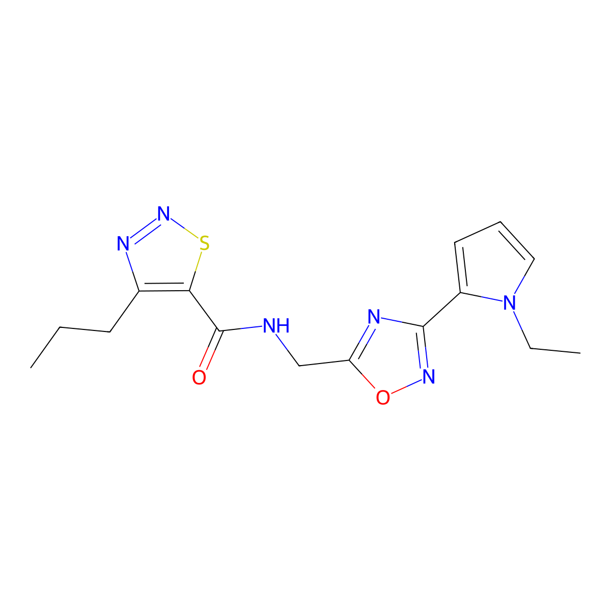 N-((3-(1-ethyl-1H-pyrrol-2-yl)-1,2,4-oxadiazol-5-yl)methyl)-4-propyl-1,2,3-thiadiazole-5-carboxamide molecular structure, CAS 2034550-47-3
