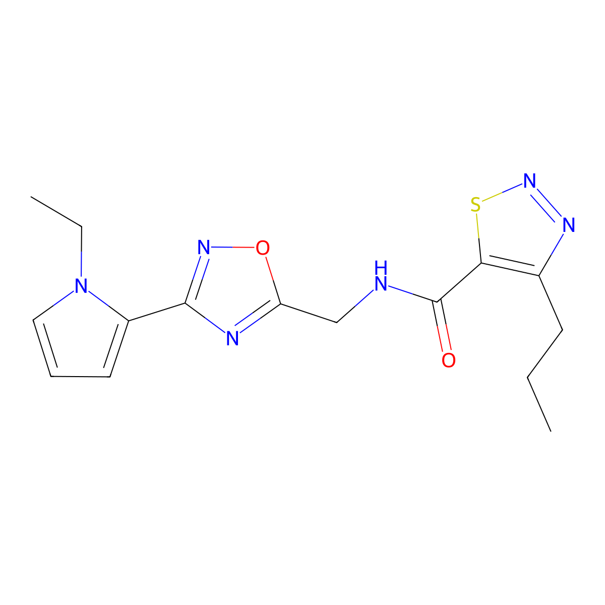 N-((3-(1-ethyl-1H-pyrrol-2-yl)-1,2,4-oxadiazol-5-yl)methyl)-4-propyl-1,2,3-thiadiazole-5-carboxamide molecular structure, CAS 2034550-47-3