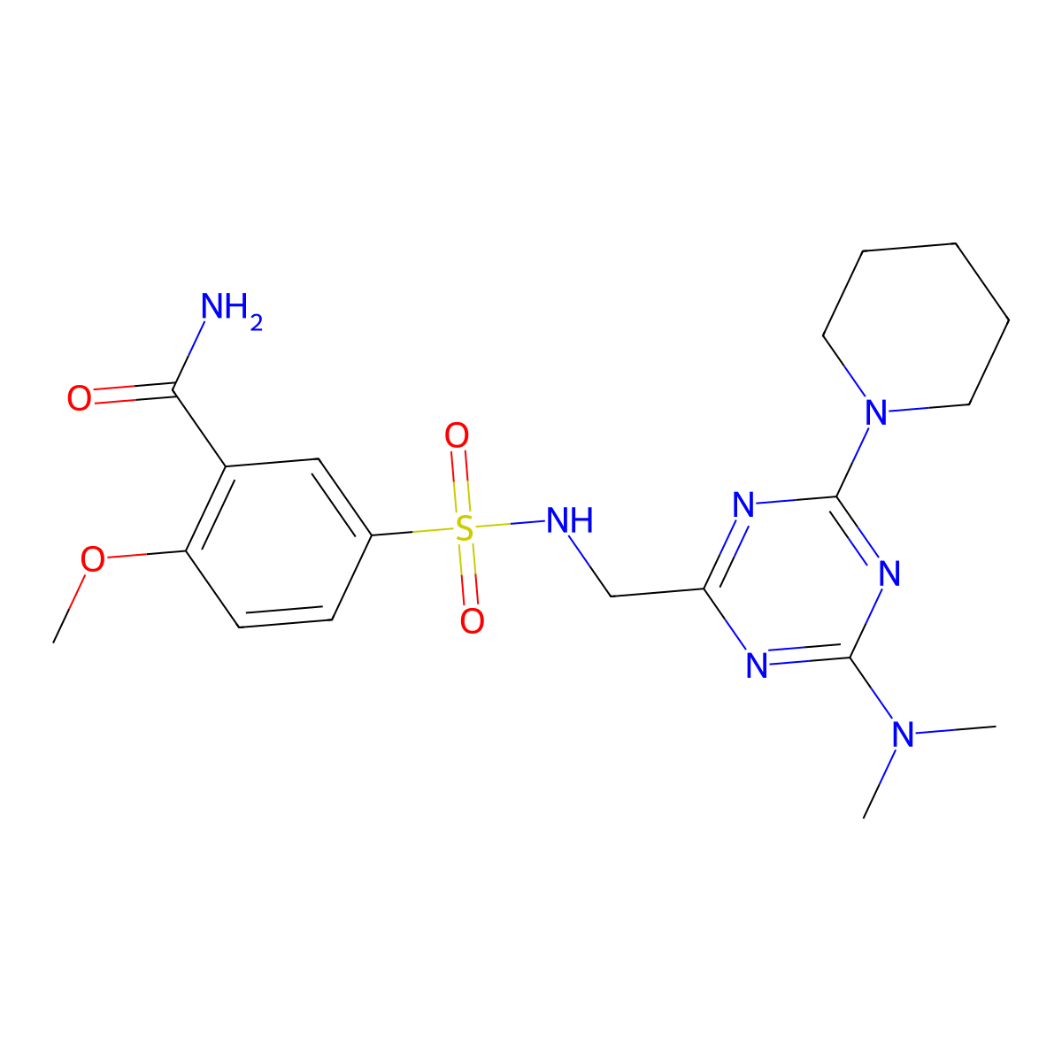 5-(N-((4-(dimethylamino)-6-(piperidin-1-yl)-1,3,5-triazin-2-yl)methyl)sulfamoyl)-2-methoxybenzamide molecular structure, CAS 2034550-48-4
