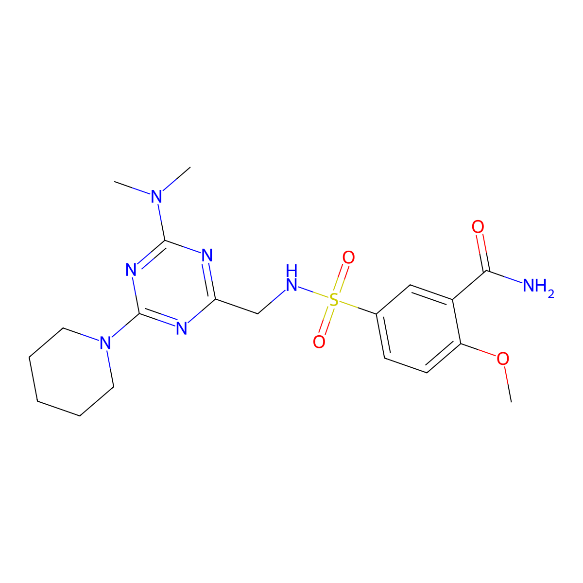 5-(N-((4-(dimethylamino)-6-(piperidin-1-yl)-1,3,5-triazin-2-yl)methyl)sulfamoyl)-2-methoxybenzamide molecular structure, CAS 2034550-48-4