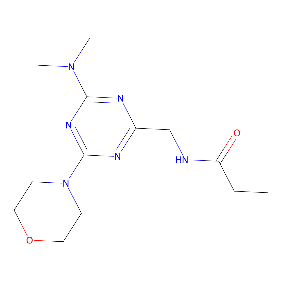 N-((4-(dimethylamino)-6-morpholino-1,3,5-triazin-2-yl)methyl)propionamide molecular structure, CAS 2034550-52-0