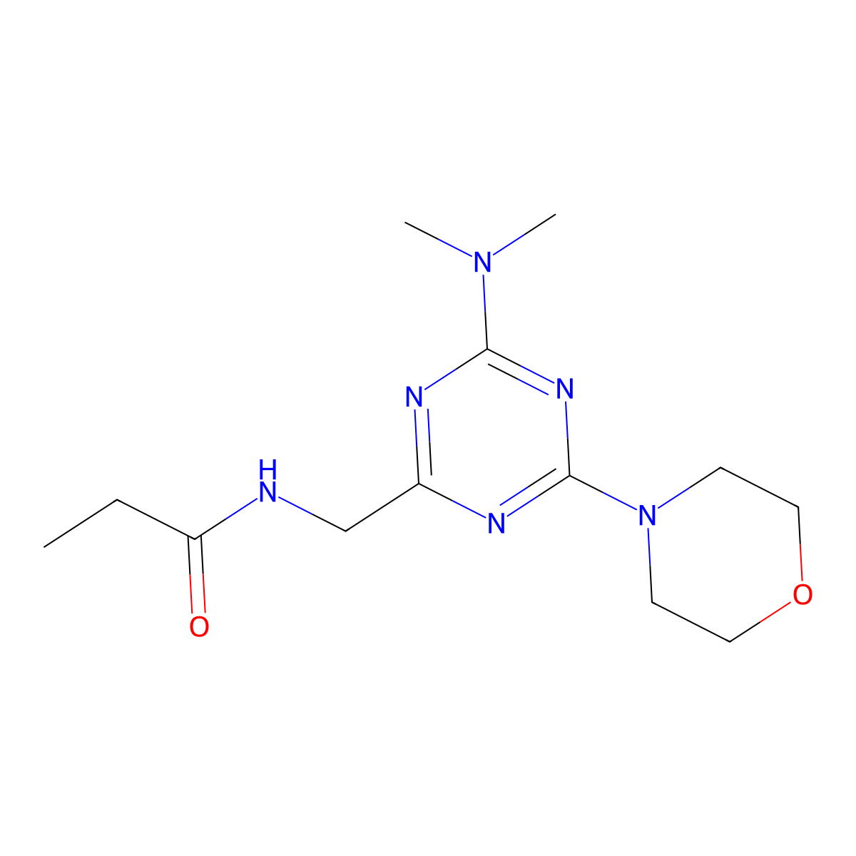 N-((4-(dimethylamino)-6-morpholino-1,3,5-triazin-2-yl)methyl)propionamide molecular structure, CAS 2034550-52-0