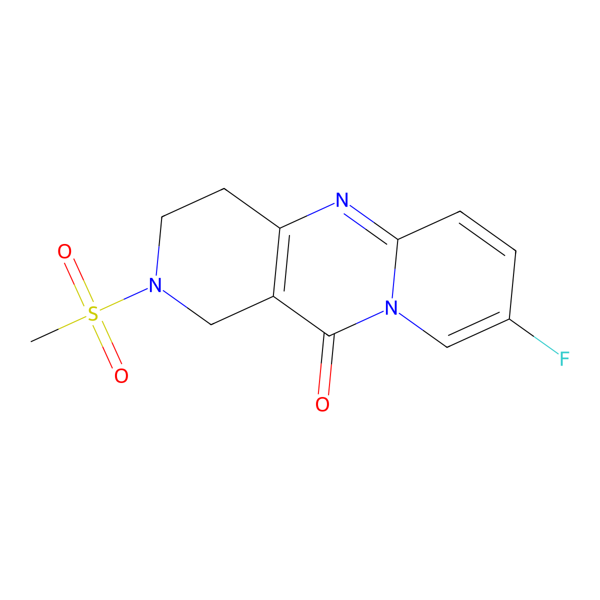 8-fluoro-2-(methylsulfonyl)-3,4-dihydro-1H-dipyrido[1,2-a:4',3'-d]pyrimidin-11(2H)-one molecular structure, CAS 2034550-53-1