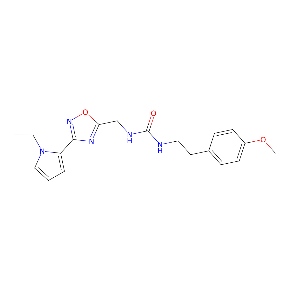 1-((3-(1-ethyl-1H-pyrrol-2-yl)-1,2,4-oxadiazol-5-yl)methyl)-3-(4-methoxyphenethyl)urea molecular structure, CAS 2034550-55-3