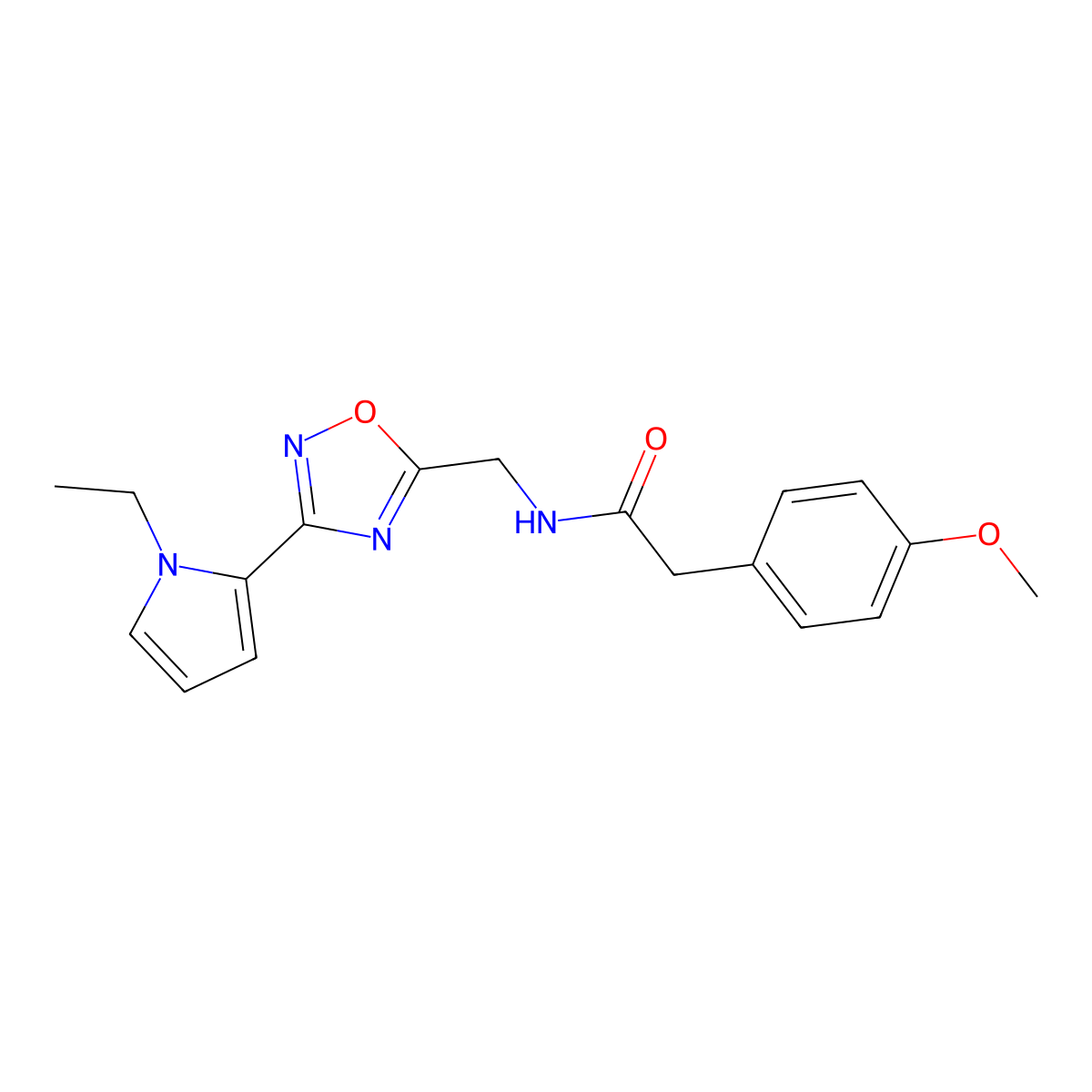 N-((3-(1-ethyl-1H-pyrrol-2-yl)-1,2,4-oxadiazol-5-yl)methyl)-2-(4-methoxyphenyl)acetamide molecular structure, CAS 2034550-63-3