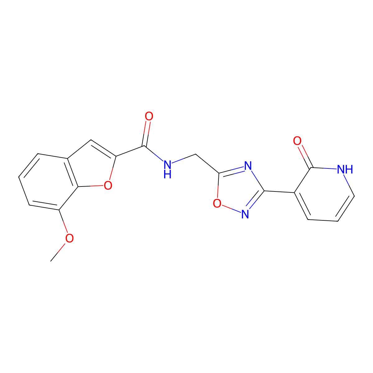 7-methoxy-N-((3-(2-oxo-1,2-dihydropyridin-3-yl)-1,2,4-oxadiazol-5-yl)methyl)benzofuran-2-carboxamide molecular structure, CAS 2034550-67-7