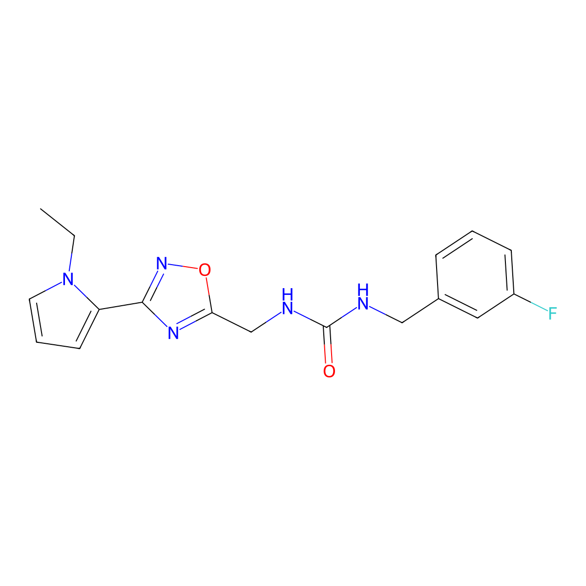 1-((3-(1-ethyl-1H-pyrrol-2-yl)-1,2,4-oxadiazol-5-yl)methyl)-3-(3-fluorobenzyl)urea molecular structure, CAS 2034550-72-4