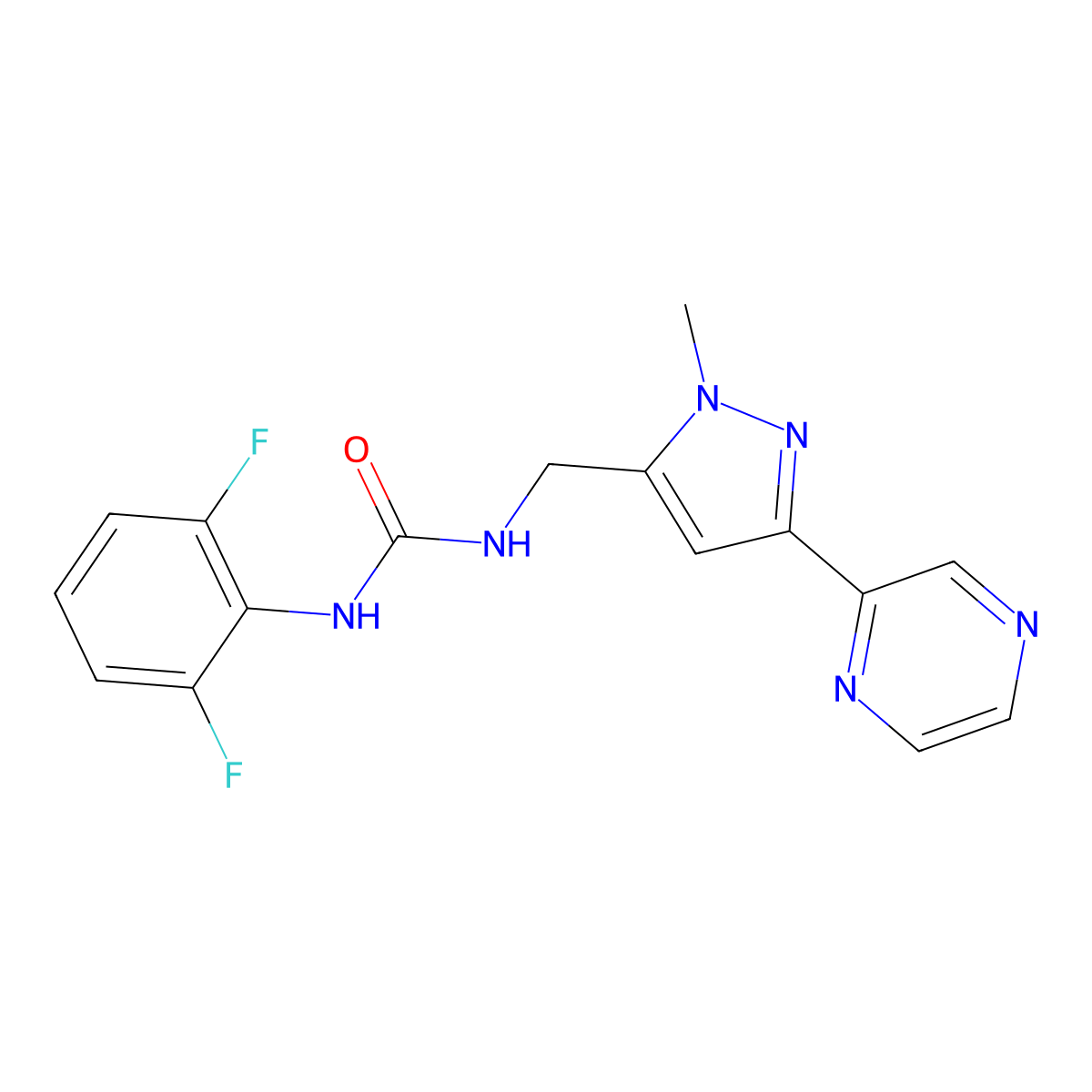 1-(2,6-difluorophenyl)-3-{[1-methyl-3-(pyrazin-2-yl)-1H-pyrazol-5-yl]methyl}urea molecular structure, CAS 2034550-75-7