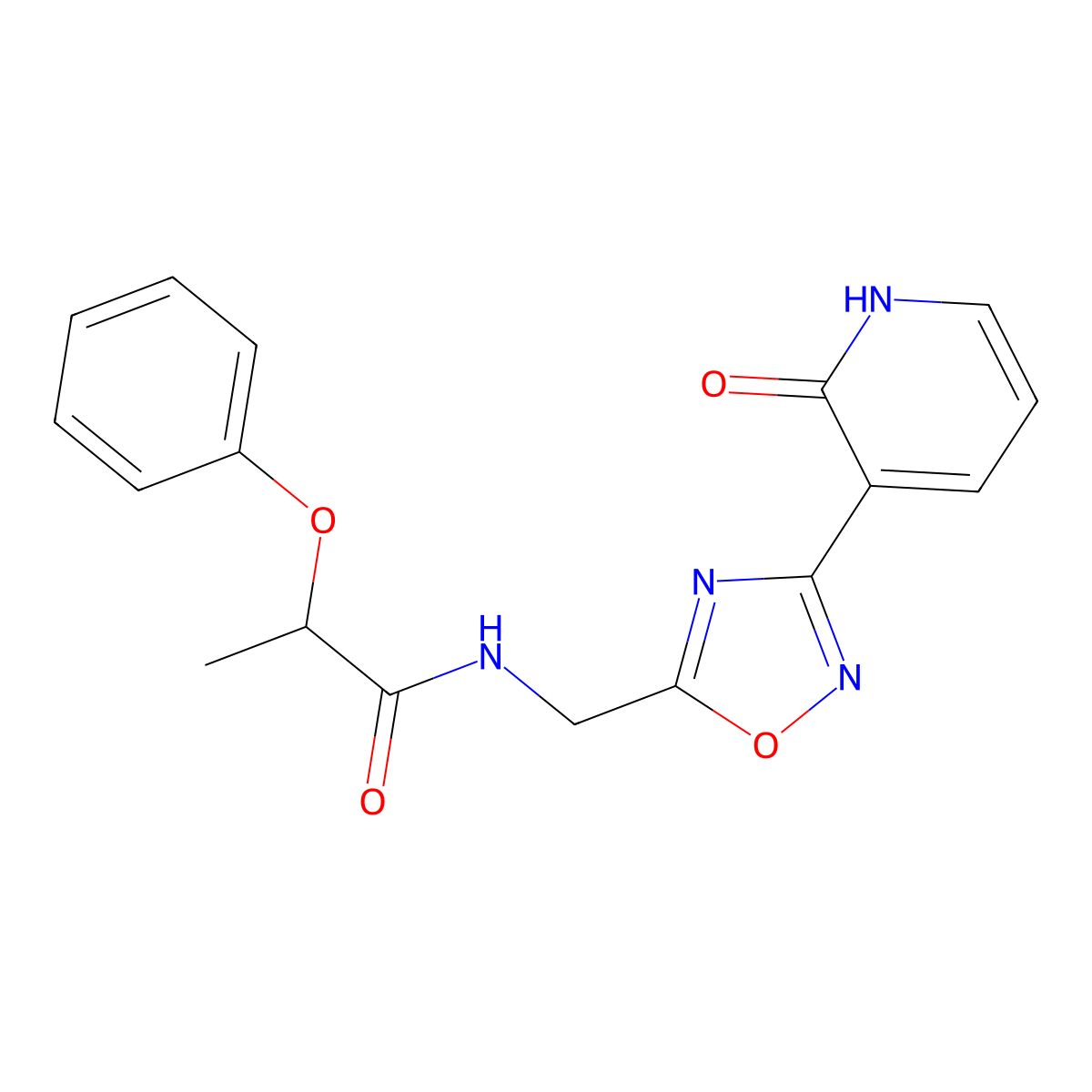 N-((3-(2-oxo-1,2-dihydropyridin-3-yl)-1,2,4-oxadiazol-5-yl)methyl)-2-phenoxypropanamide molecular structure, CAS 2034550-76-8