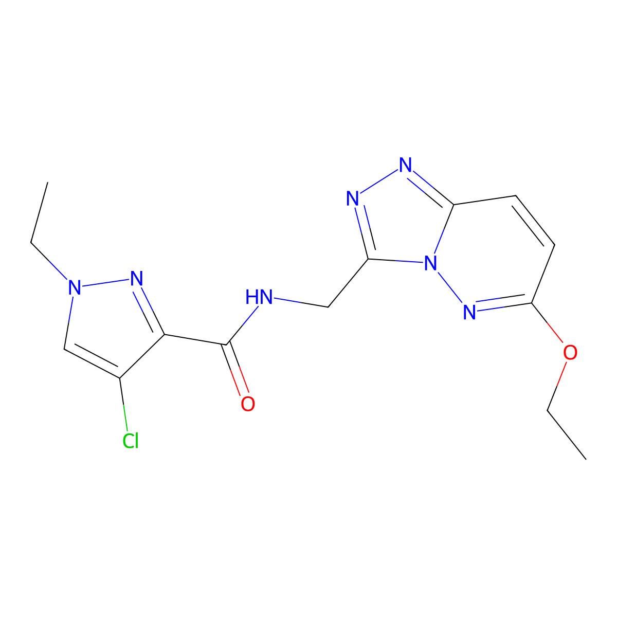 4-chloro-N-((6-ethoxy-[1,2,4]triazolo[4,3-b]pyridazin-3-yl)methyl)-1-ethyl-1H-pyrazole-3-carboxamide molecular structure, CAS 2034550-77-9