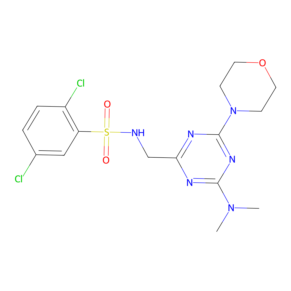 2,5-dichloro-N-((4-(dimethylamino)-6-morpholino-1,3,5-triazin-2-yl)methyl)benzenesulfonamide molecular structure, CAS 2034550-78-0