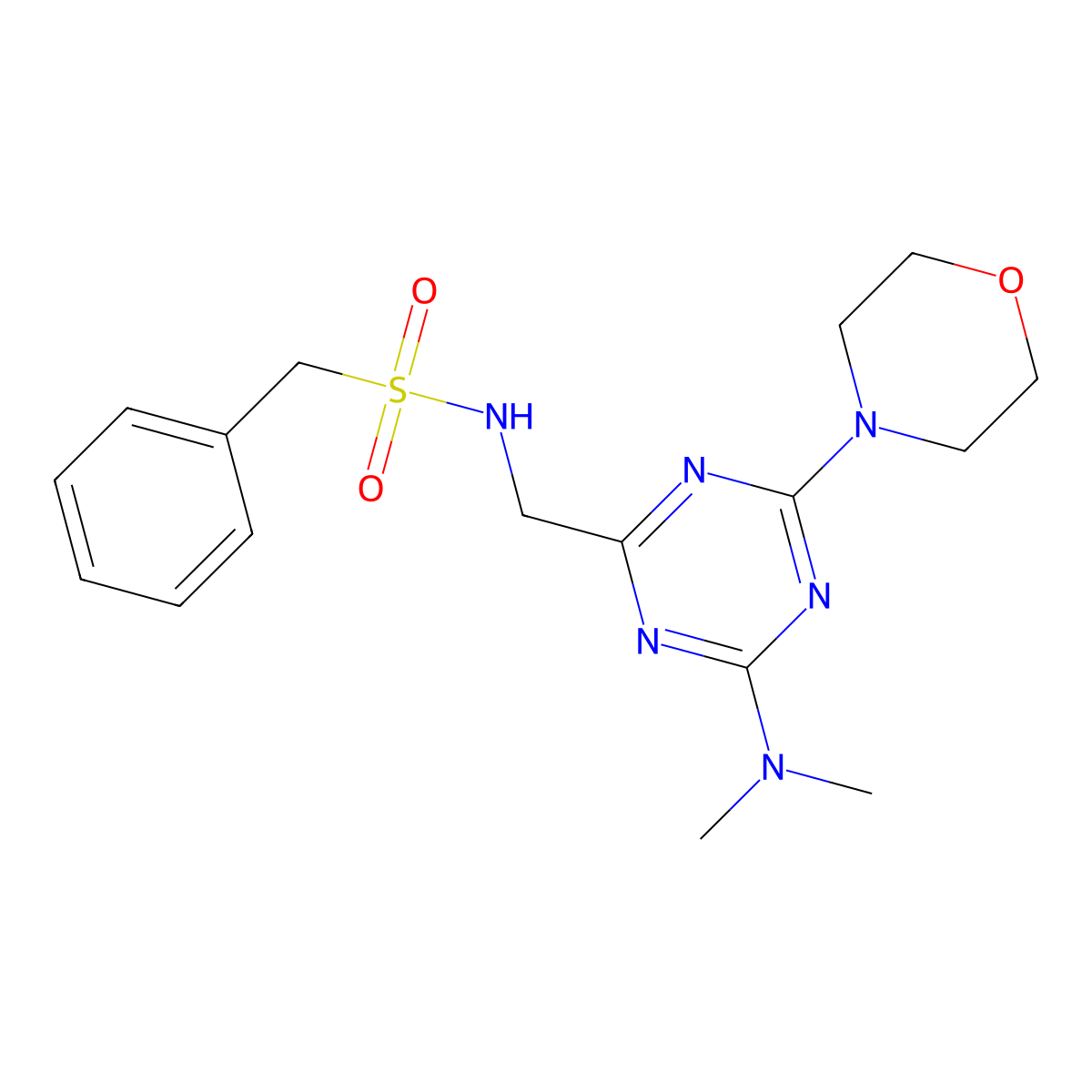 N-{[4-(dimethylamino)-6-(morpholin-4-yl)-1,3,5-triazin-2-yl]methyl}-1-phenylmethanesulfonamide molecular structure, CAS 2034550-80-4