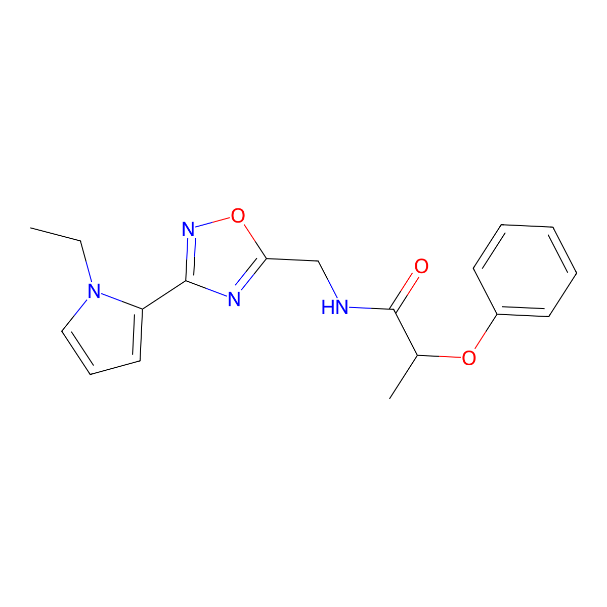 N-((3-(1-ethyl-1H-pyrrol-2-yl)-1,2,4-oxadiazol-5-yl)methyl)-2-phenoxypropanamide molecular structure, CAS 2034550-82-6