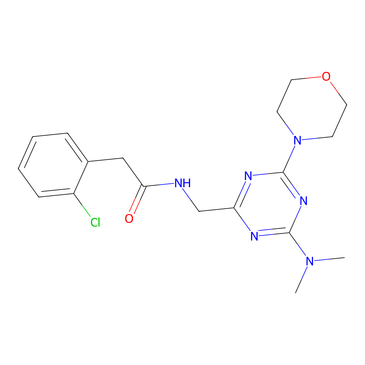 2-(2-chlorophenyl)-N-((4-(dimethylamino)-6-morpholino-1,3,5-triazin-2-yl)methyl)acetamide molecular structure, CAS 2034550-84-8