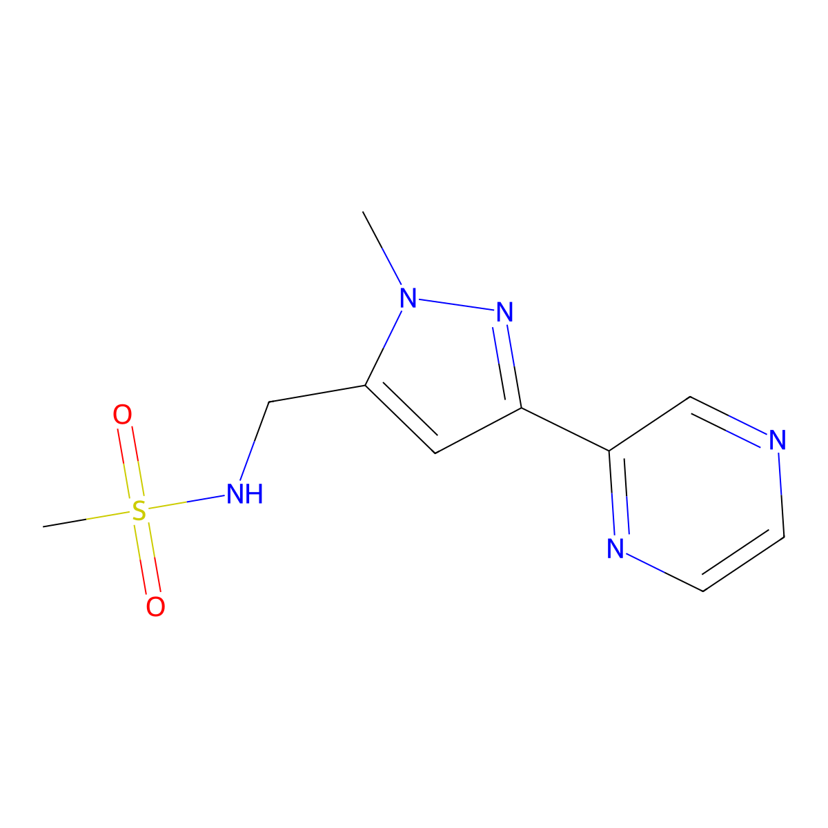 N-{[1-methyl-3-(pyrazin-2-yl)-1H-pyrazol-5-yl]methyl}methanesulfonamide molecular structure, CAS 2034550-85-9