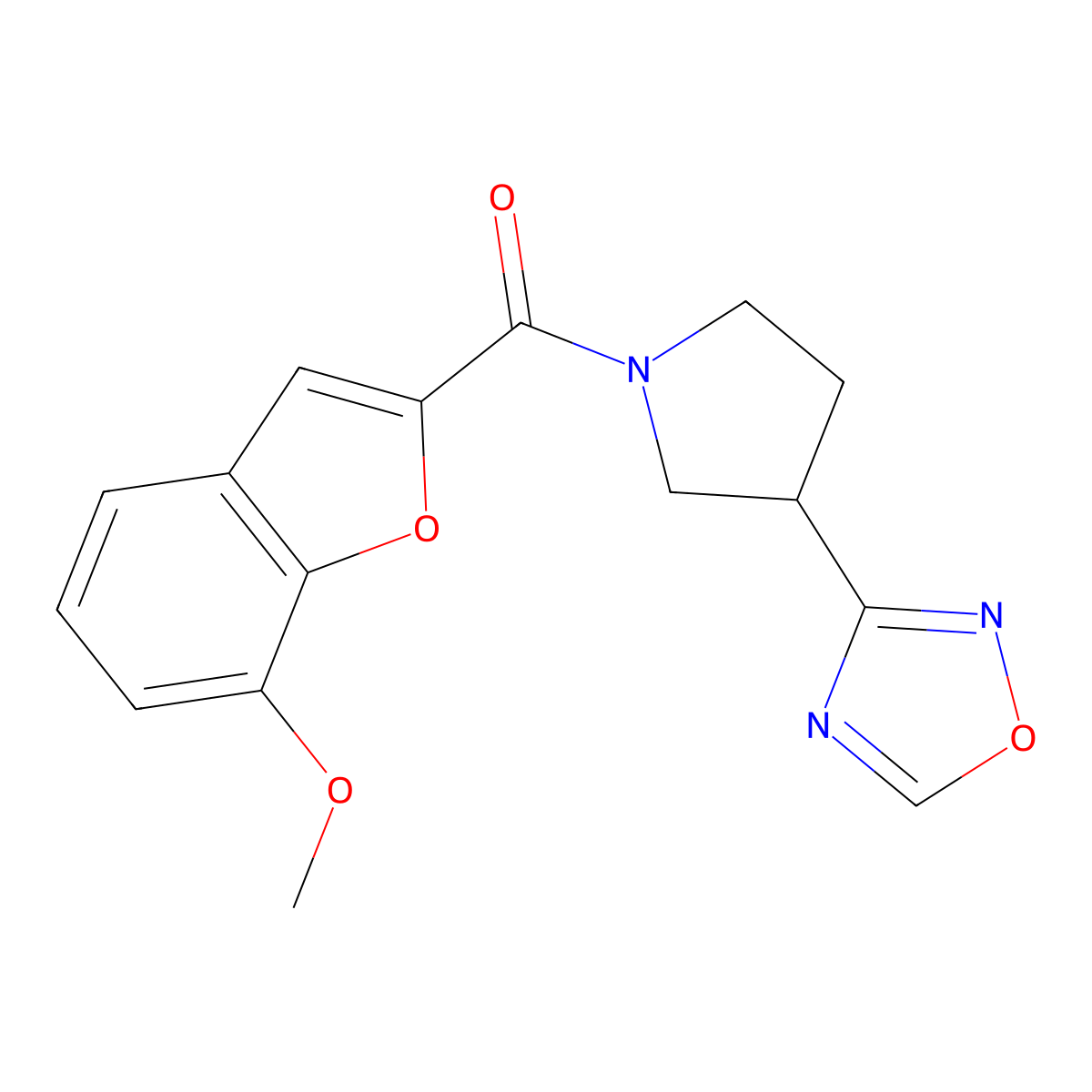 (3-(1,2,4-Oxadiazol-3-yl)pyrrolidin-1-yl)(7-methoxybenzofuran-2-yl)methanone molecular structure, CAS 2034550-91-7