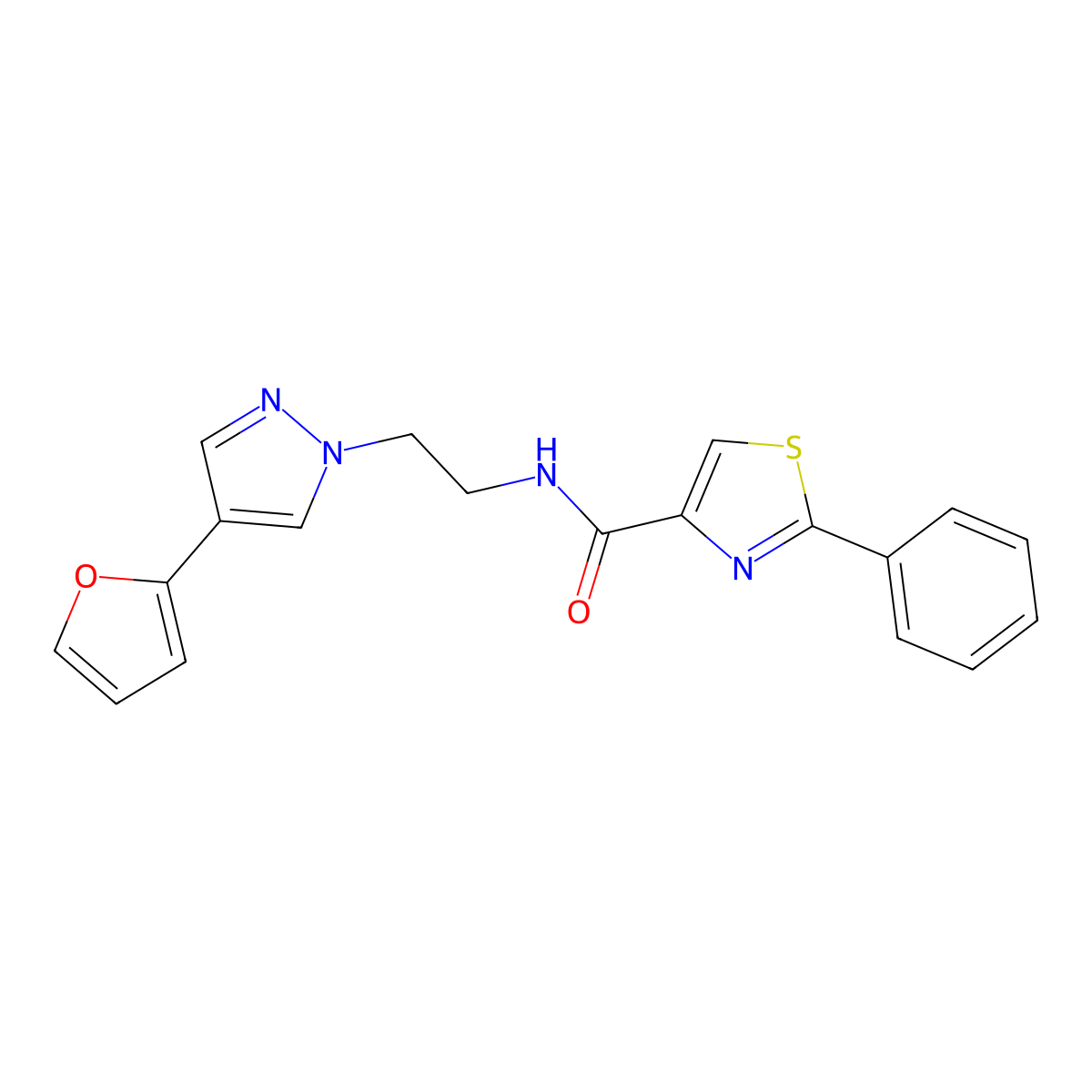 N-(2-(4-(furan-2-yl)-1H-pyrazol-1-yl)ethyl)-2-phenylthiazole-4-carboxamide molecular structure, CAS 2034550-93-9