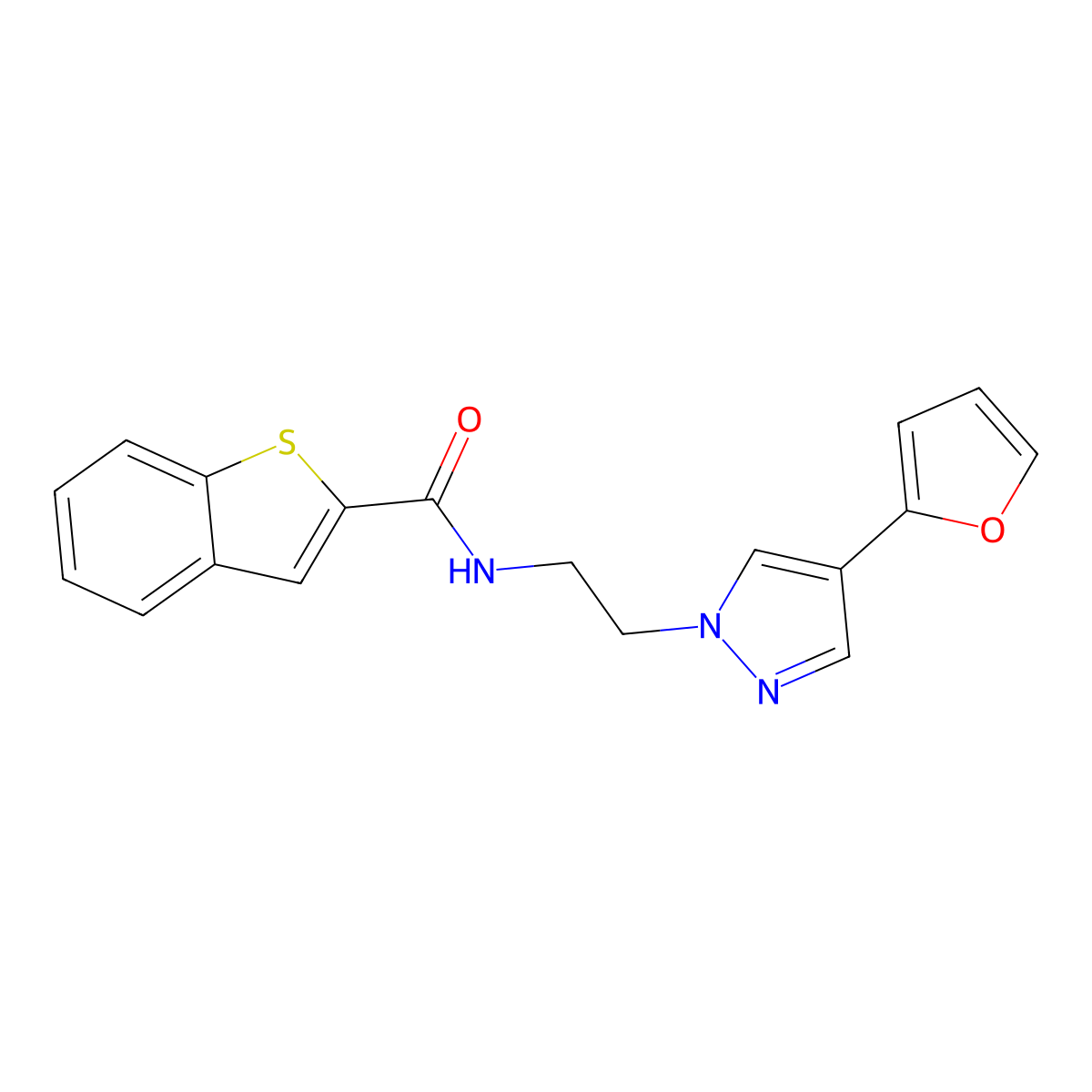 N-(2-(4-(furan-2-yl)-1H-pyrazol-1-yl)ethyl)benzo[b]thiophene-2-carboxamide molecular structure, CAS 2034550-98-4