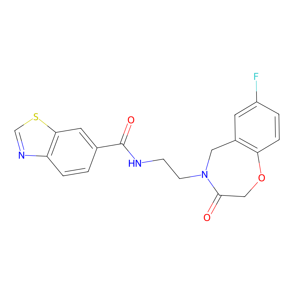 N-(2-(7-fluoro-3-oxo-2,3-dihydrobenzo[f][1,4]oxazepin-4(5H)-yl)ethyl)benzo[d]thiazole-6-carboxamide molecular structure, CAS 2034550-99-5