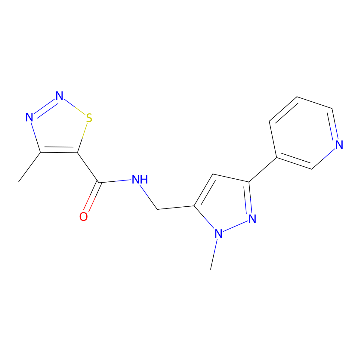 4-methyl-N-{[1-methyl-3-(pyridin-3-yl)-1H-pyrazol-5-yl]methyl}-1,2,3-thiadiazole-5-carboxamide molecular structure, CAS 2034551-01-2