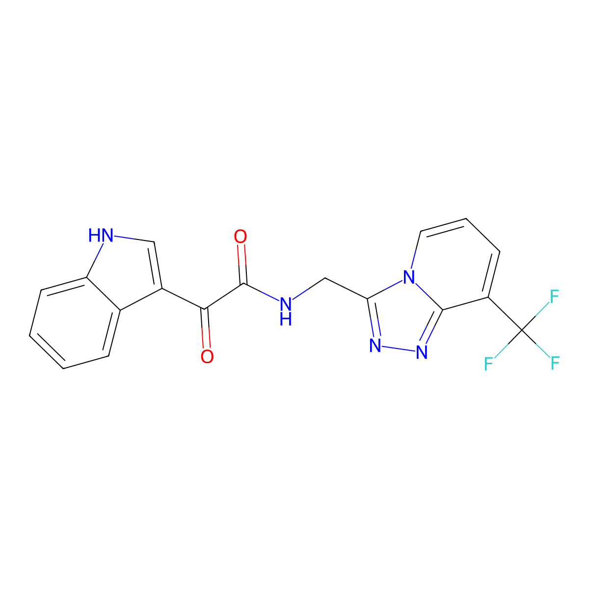 2-(1H-indol-3-yl)-2-oxo-N-((8-(trifluoromethyl)-[1,2,4]triazolo[4,3-a]pyridin-3-yl)methyl)acetamide molecular structure, CAS 2034551-02-3